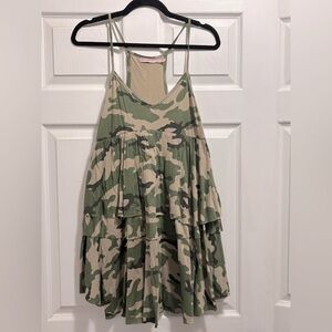 Juicy Couture Camo Dress Tiered Racerback  Strappy Ruffled Camouflage Size Small